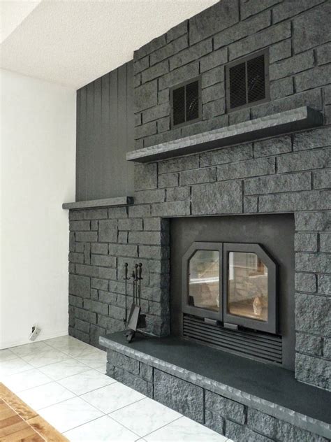 How To Easily Paint A Stone Fireplace Charcoal Grey Fireplace Makeover