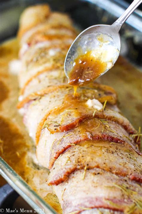It likely won't fit long so wrap around exterior if pork tenderloin is a lean cut of meat. Maple Bacon Wrapped Pork Tenderloin - Mae's Menu