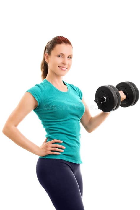 Beautiful Fit Girl Holding A Dumbbell Stock Photo Image Of Isolated