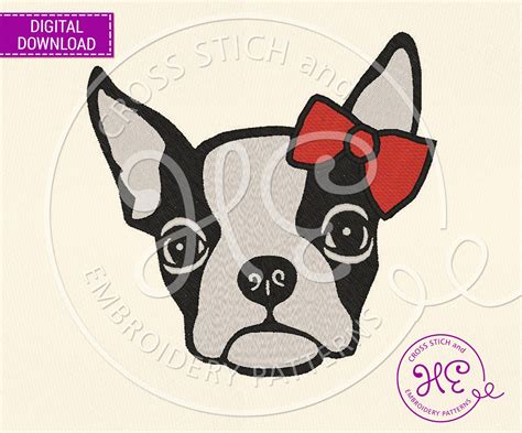 Boston Terrier Dog Embroidery Pattern Machine Embroidery Etsy France