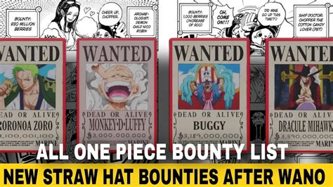 All One Piece Bounty New Bounties Released After Wano One Piece Update YouTube