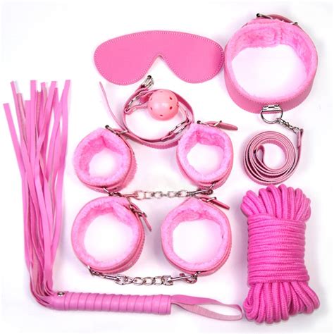 7pcs set sex bondage set toys flirting restraint handcuffs whip eye mask mouth ball drop