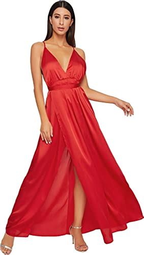 Shein Womens Sexy Satin Deep V Neck Backless Maxi Party Evening Dress Xx Large