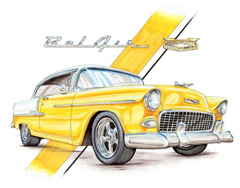 55 Chevy Belair Yellow Print Shannon Watts Art And Design