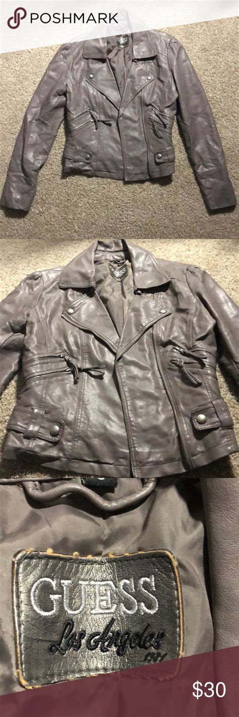 Grey Guess Leather Jacket Leather Faux Leather Jackets Jackets