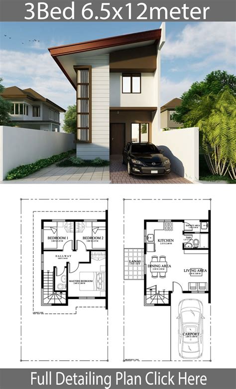 Small Home Design Plan 65mx12m With 3 Bedrooms Home Planssearch