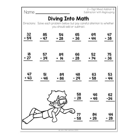 2nd Grade Math Worksheets 2 Digit Subtraction With Regrouping Free