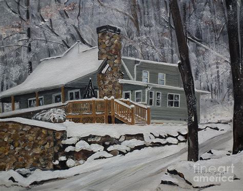 Winter Cabin In The Woods Painting By Jan Dappen