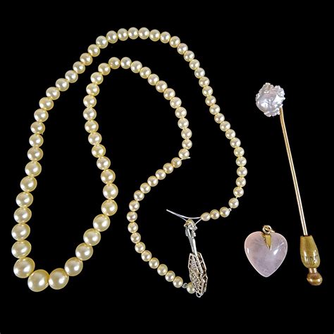 Lot 14k Gold Pearl Necklace And Rose Quartz Pendant