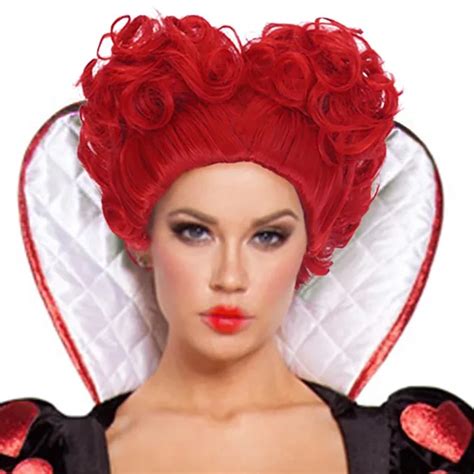 Adult Hearts Of Queen Costume Deluxe Red Queen Wig Red Curly Bob Short