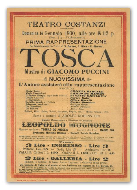 Tosca Poster World Premiere Teatro Dellopera Di Roma