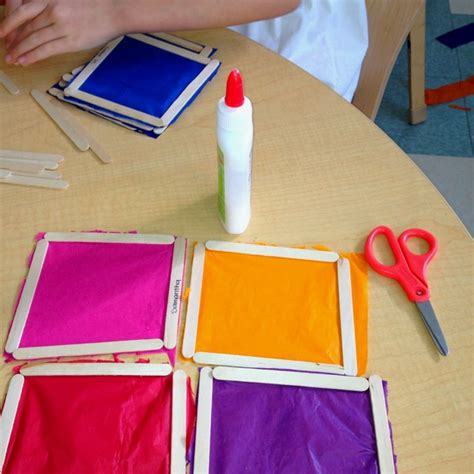 Making Paper Lanterns Tissue Paper Popsicle Sticks Glue