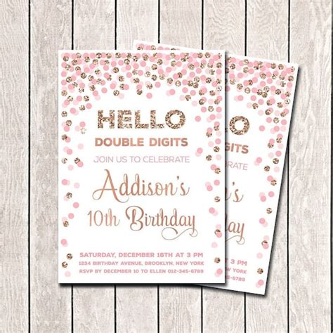 Double Digits Birthday Invitation Pink And Rose Gold Th Etsy