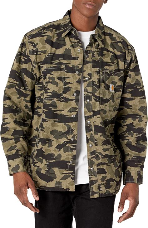 Carhartt Mens Rugged Flex Relaxed Fit Canvas Lined Camo Shirt Jacket Clothing