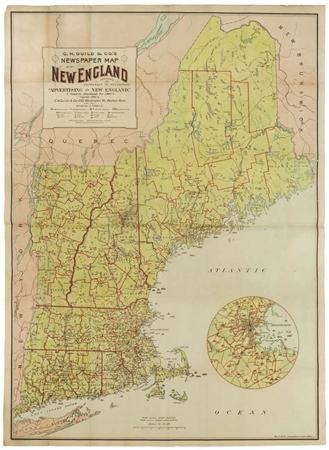 Welcome to the new england google satellite map! Unrecorded thematic map of New England newspapers - Rare ...