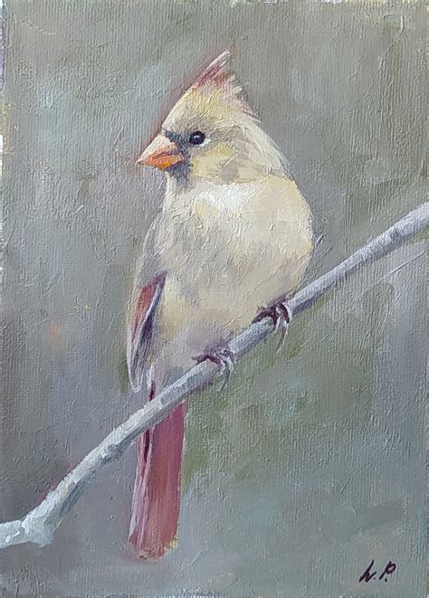 Female Cardinal Original Art Bird Painting Original Oil 57 Etsy