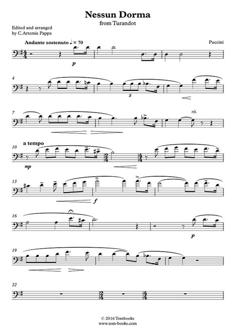 'nessun dorma' an aria from puccini's turandot became an overnight sensation in 1990 thanks to the bbc. Trombone Sheet Music Turandot - Nessun Dorma (Puccini)