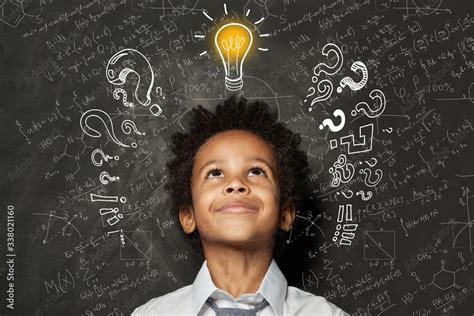 Smart Kid With Lightbulb Brainstorming And Idea Concept Little Cute