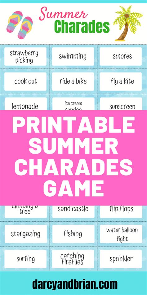 Free Printable Summer Charades Game For Kids