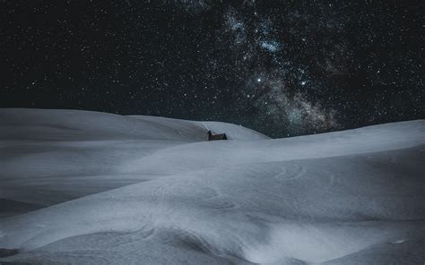 Download Wallpaper 3840x2400 Snow Drifts Stars Sky Night Winter 4k