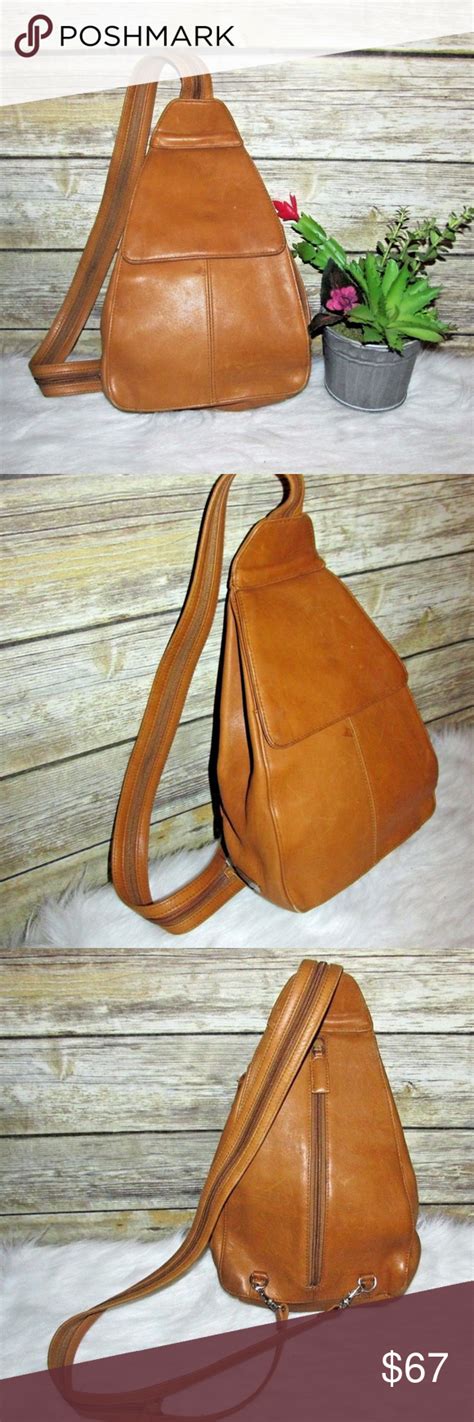 Vintage Tignanello Tan Brown Leather Backpack Genuine Leather Polyester