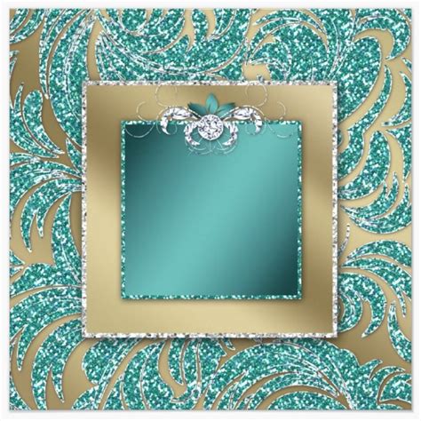 Teal And Gold Glitter With Inside Frame And Diamond Center Bow Uploaded