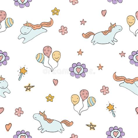 Vector Pattern With Cute Unicorns Stock Vector Illustration Of