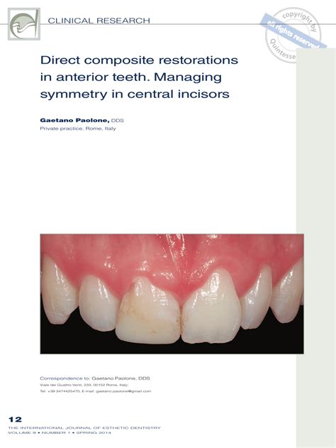 Pdf Direct Composite Restorations In Anterior Teeth Managing