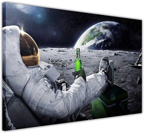 Canvas Wall Art Prints Relaxing Nasa Astronaut With Beer On The Moon