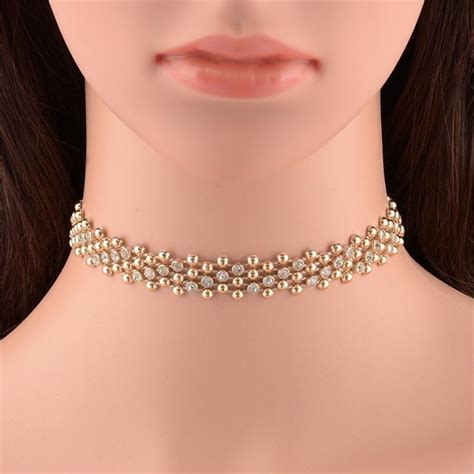 2017 new shiny bridal wedding party crystal choker necklace gold color necklace for women