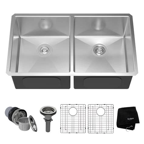 Kraus Undermount Stainless Steel 33 In 5050 Double Bowl Kitchen Sink
