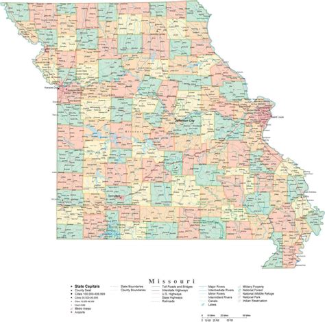 State Map Of Missouri In Adobe Illustrator Vector Format Detailed