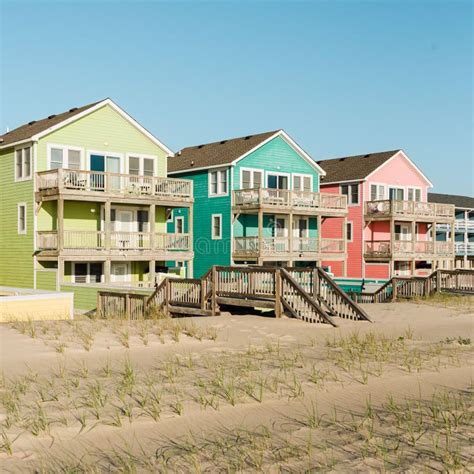 A Row Of Houses On A Beach Outer Banks North Carolina Stock Image