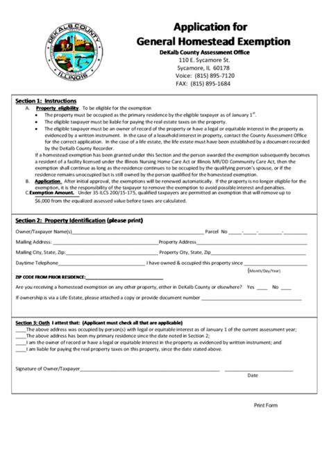 Fillable Application For General Homestead Exemption Printable Pdf Download