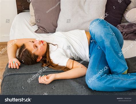 Teenage Girl Jeans Laying Her Bed Stock Photo 1180585960 Shutterstock