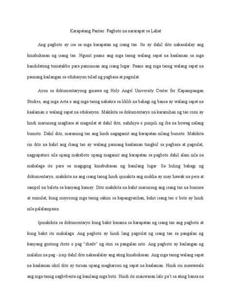 Karapatang Pantao Tagalog Essay Pdf