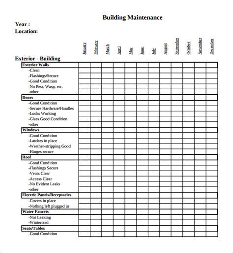 Free Maintenance Checklist Templates In Pdf Ms Word Excel