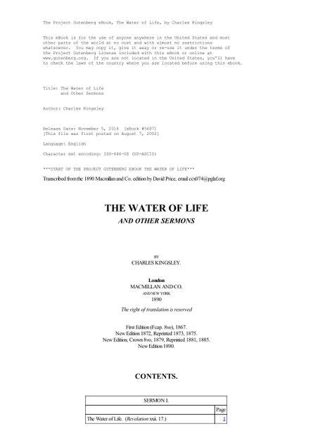 The Water Of Life By Charles Kingsley Pdf