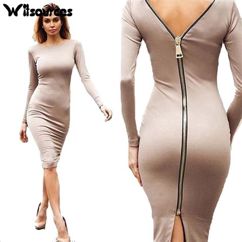 Witsources Women Sexy Skinny Dresses 2017 Autumn New Back Zipper