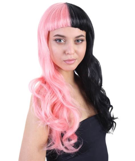 Wig With Bang Hair Long Wavy Pink And Black For Cosplay Melanie