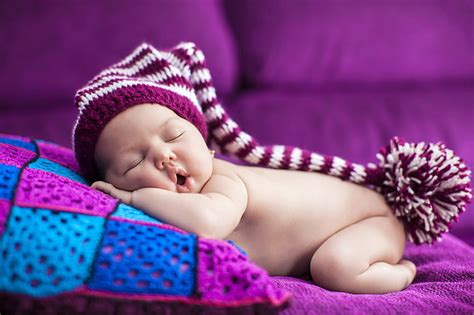 Hd Wallpaper White And Maroon Knitted Beanie Baby Sleeping Child