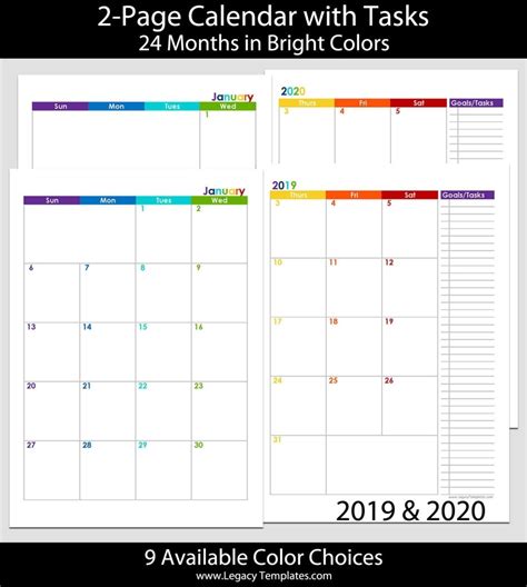 2020 Monthly 2 Page Calendar Calendar Template Printable
