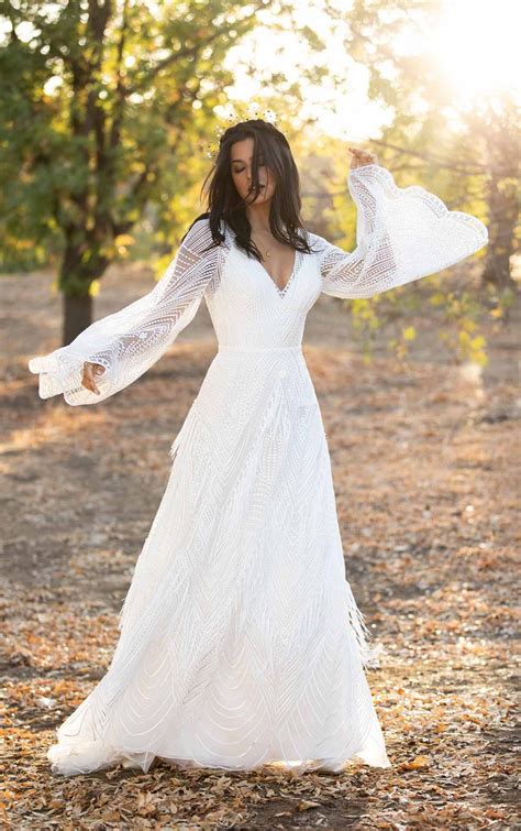 Romantic Boho Wedding Dress With Lace Bell Sleeves Kleinfeld Bridal