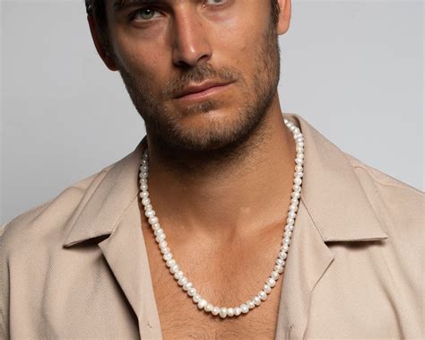 Pearl Necklace Men Freshwater Pearl Handmade Necklace Etsy Espa A