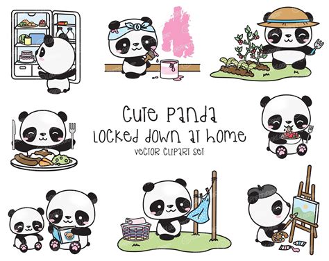 Premium Vector Clipart Kawaii Panda Cute Pandas Locked Etsy Kawaii