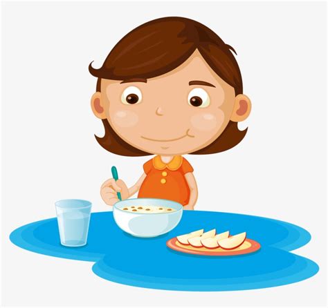 Girl Eating Cereal And Fruit Cartoon Girl Eating Breakfast Free