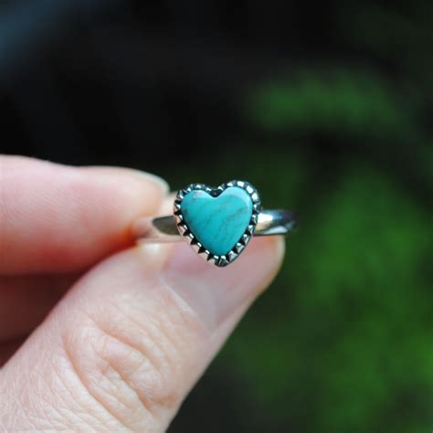 Size Petite Turquoise Heart Ring Sterling Silver Etsy Israel