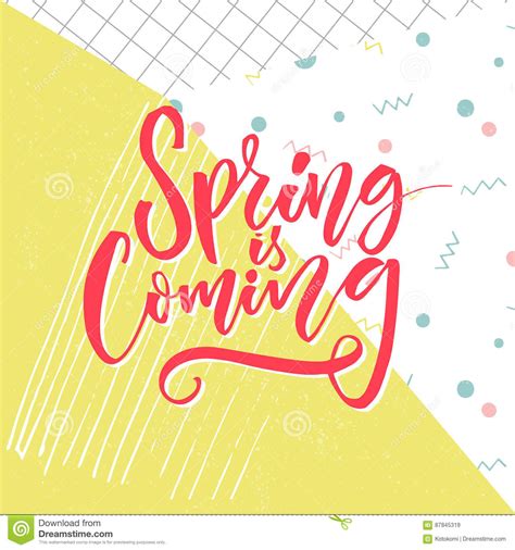 Spring Is Coming Text Vector Typography At Yellow Grunge Background