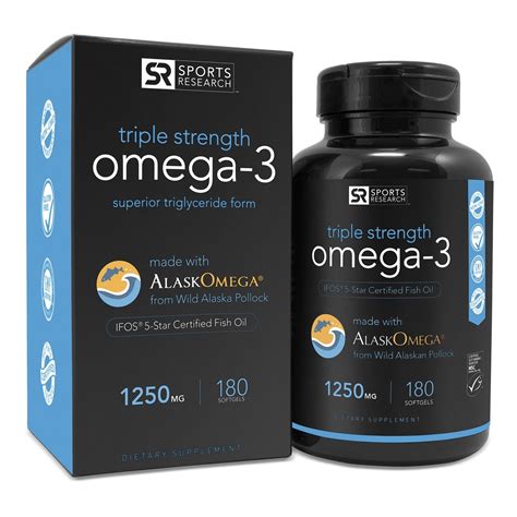 Sports Research Omega 3 Fish Oil Triple Strength 1250 Mg 180 Softgels