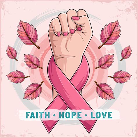 Breast Cancer Awareness Month Poster With Woman Hand And Pink Ribbon